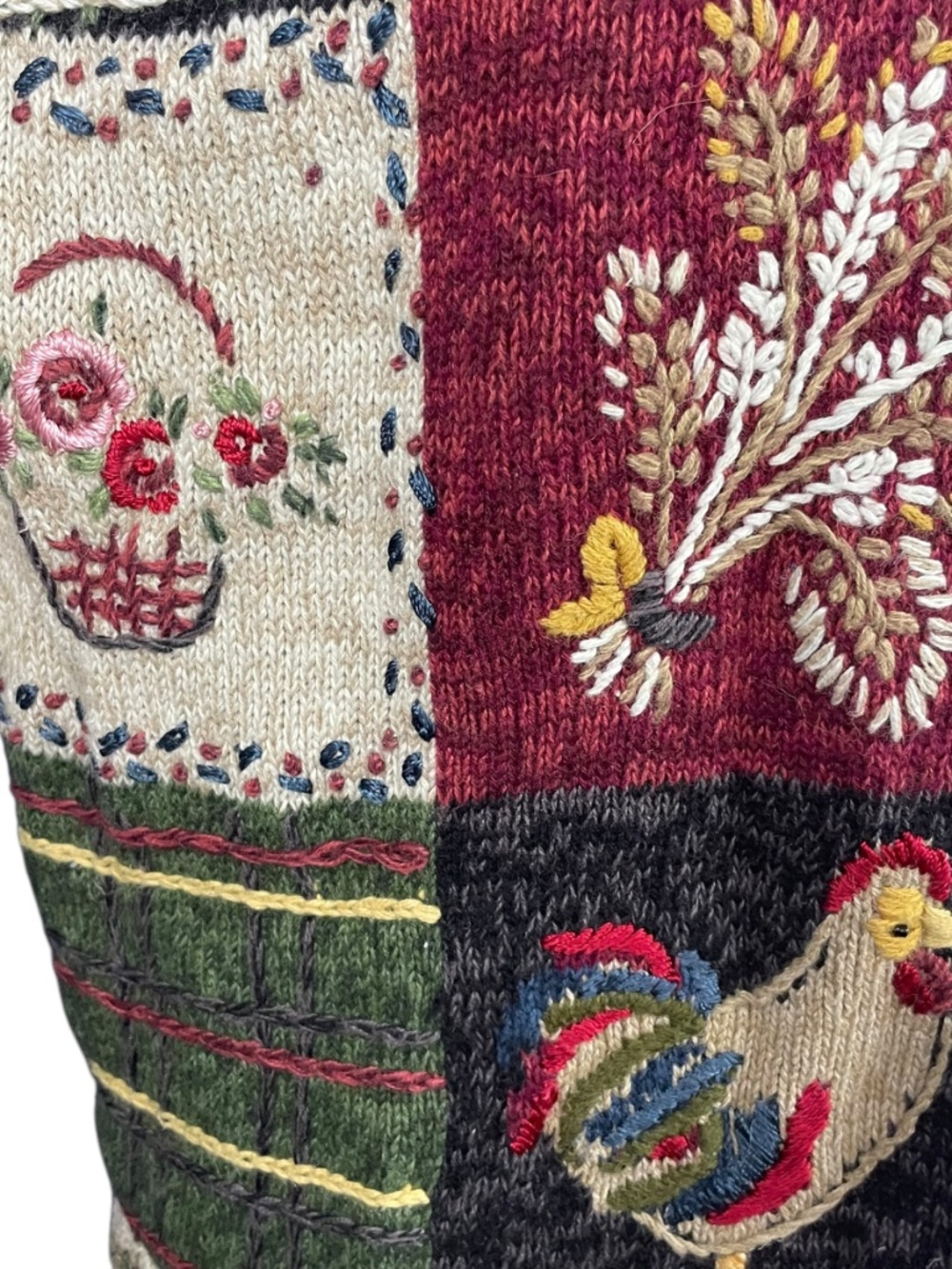 Cottagecore Patchwork Embroidered Cardigan M Homestead Farmhouse Floral Vintage - Picture 7 of 12